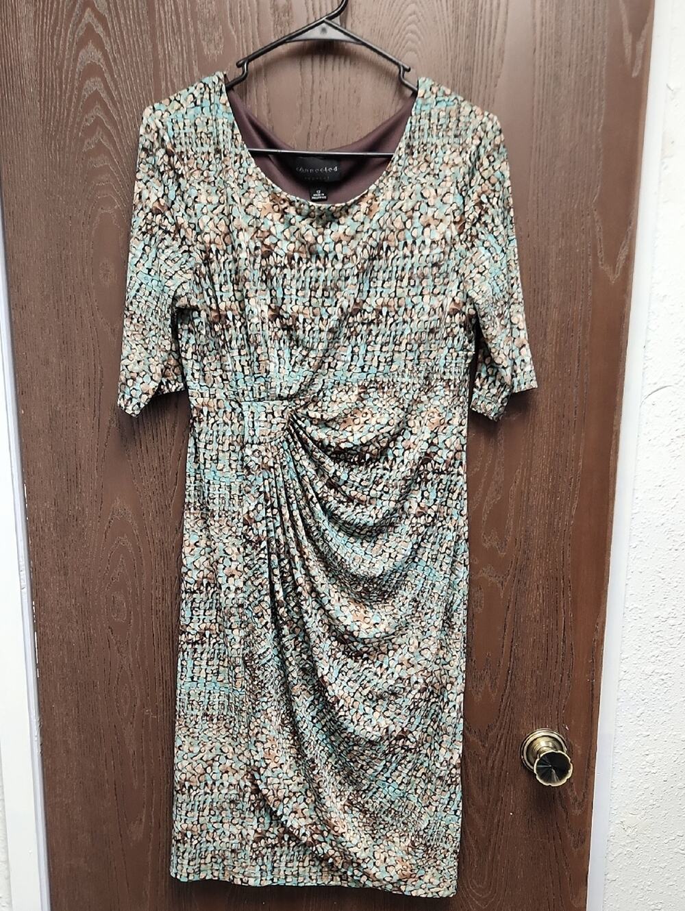 connected apparel Teal Brown Printed Ruched Midi Dress
